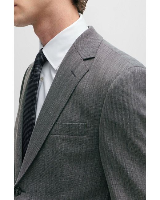 Boss Gray Regular-fit Suit In Micro-patterned Crease-resistant Fabric for men