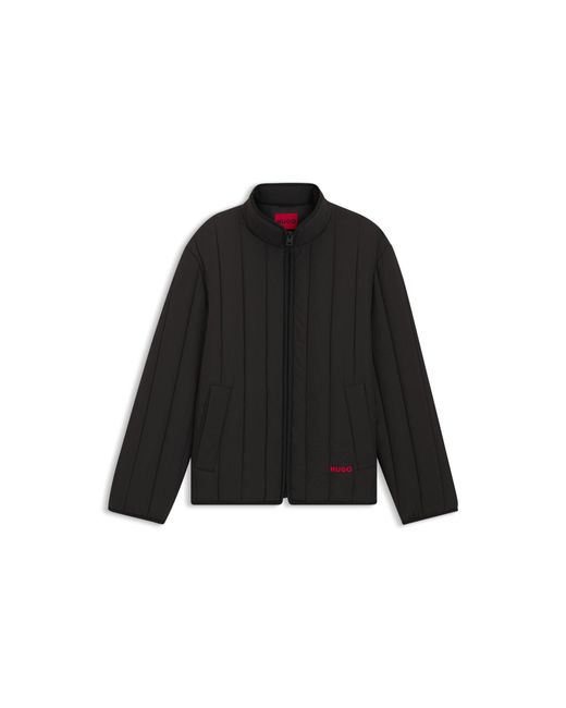 HUGO Black Quilted Jacket With Logo Detail for men