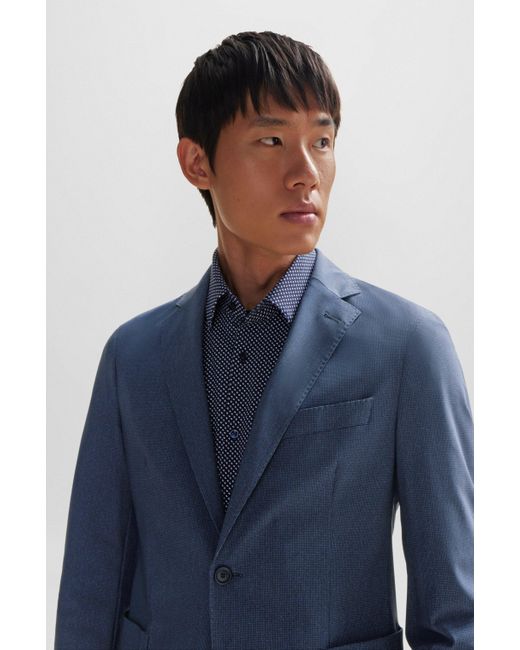 Boss Blue Slim-fit Jacket In Micro-patterned Performance-stretch Jersey for men