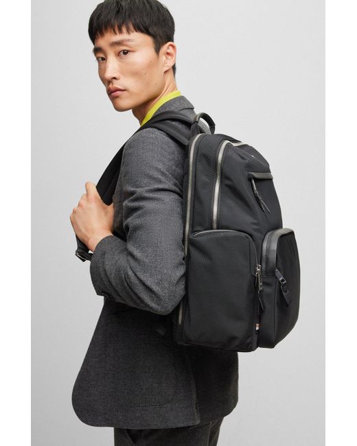 Boss Black Structured-material Backpack With Logo And Two-way Zip for men