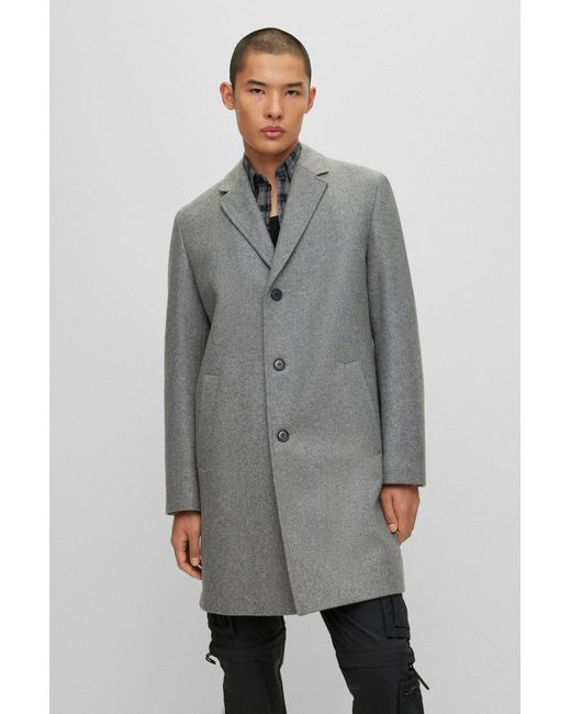 HUGO Gray Wool-blend Coat With Ivory-nut Buttons for men