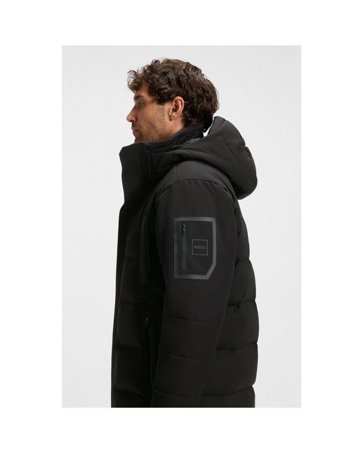 Boss Black Water-Repellent Parka Jacket With Down Filling for men