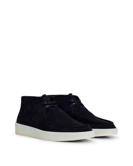 Boss Black Suede Desert Boots With Rubber Sole for men