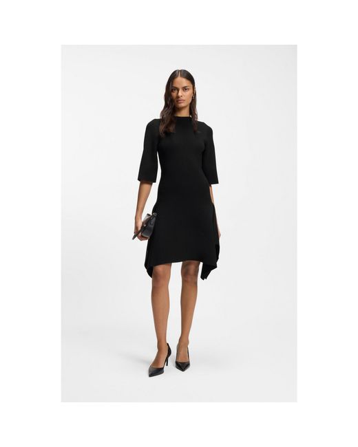 Boss Black Knitted Dress With Shaped Hemline