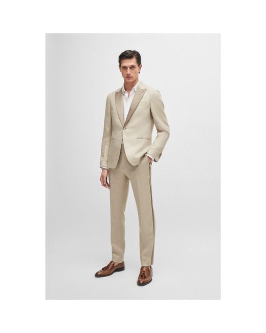 Boss Natural Slim-fit Tuxedo In Micro-patterned Linen for men