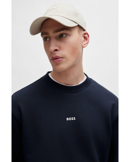 Boss Relaxed-Fit Sweatshirt aus Baumwoll-Terry mit Kontrast-Logo in Blue für Herren