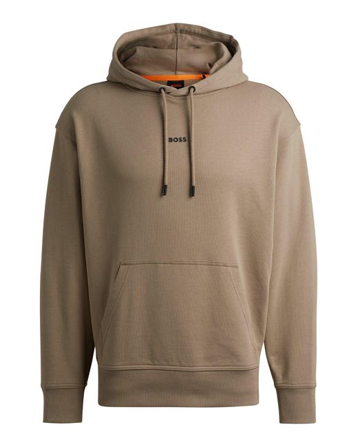 Boss Brown Cotton-terry Hoodie With Contrast Logo for men
