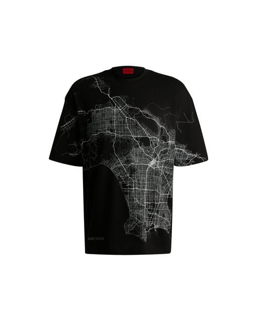 HUGO Black Cotton-Jersey T-Shirt With Glow-In-The-Dark Artwork for men