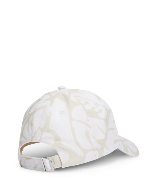 Boss White Leaf-print Six-panel Cap With Embroidered Logo for men