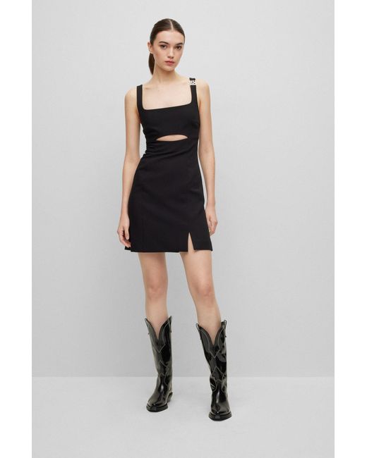HUGO Black Slim-fit Dress With Cut-out Detail And Strap Logo