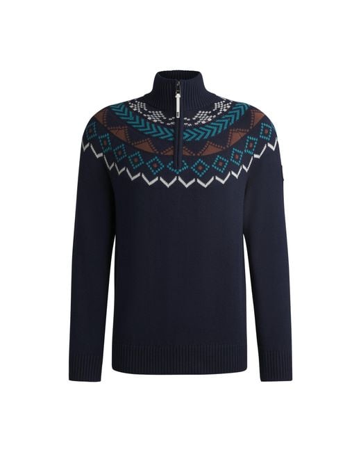 Boss Blue Equestrian Troyer Sweater With Knitted Pattern for men