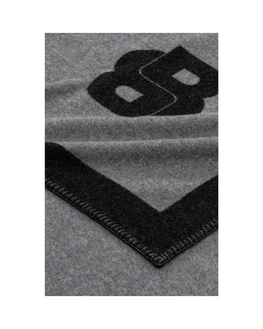 Boss Black Wool-Blend Throw With Double B Monogram