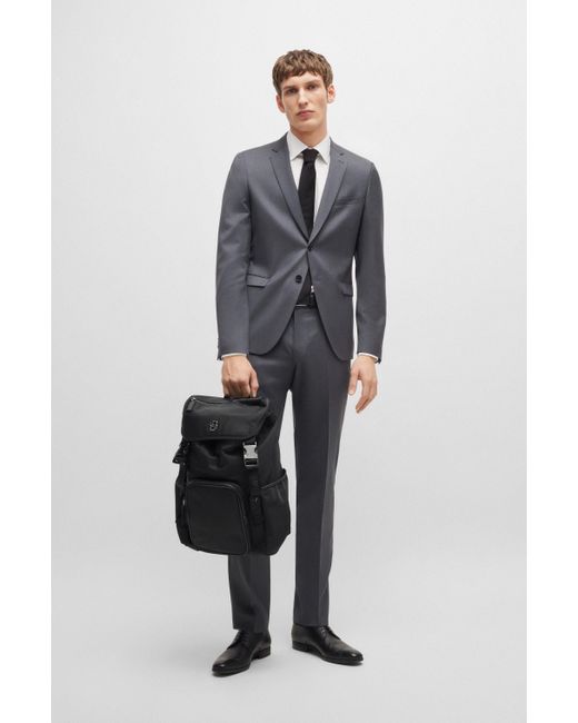 Boss Black Matte-twill Backpack With Double Monogram And Full Lining for men