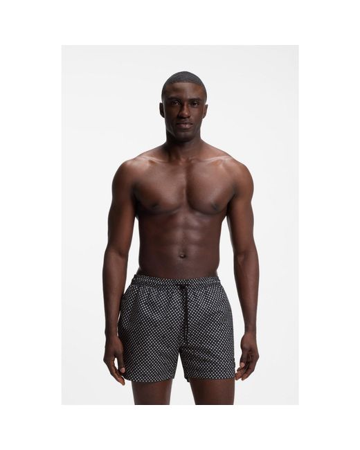 Boss Brown Printed Swim Shorts With Logo Badge for men