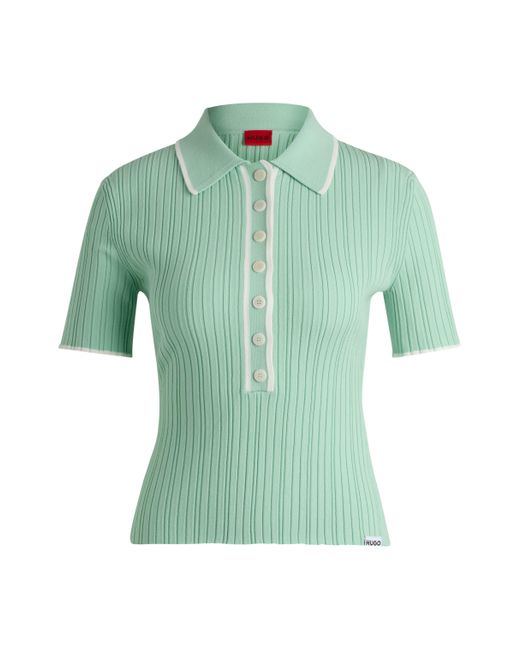 HUGO Green Slim-fit Knitted Top With Polo Collar