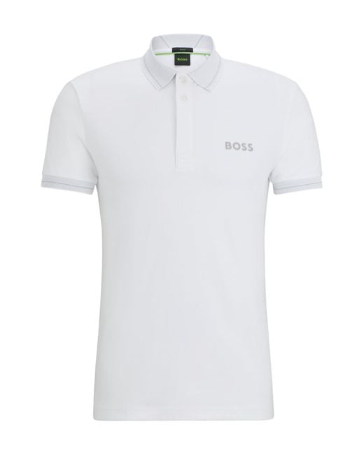 Boss Slim-fit Polo Van Interlocked Katoen Met Mesh Logo in het White voor heren