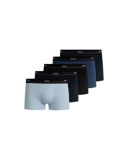 Boss Black Five-Pack Of Stretch-Cotton Trunks With Logo Waistbands for men