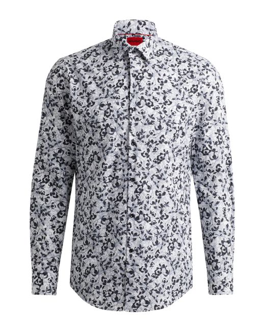 HUGO Slim-Fit Hemd aus bedruckter Baumwoll-Popeline in White für Herren