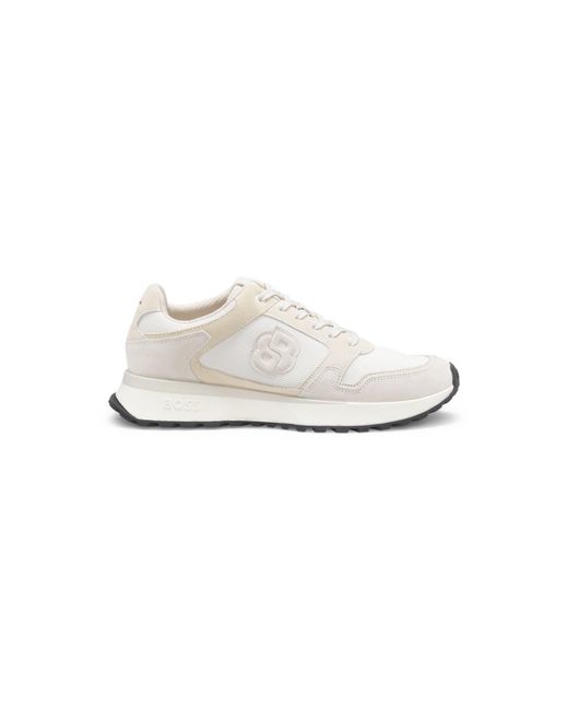 Boss White Suede-Trim Trainers With Double B Monogram for men
