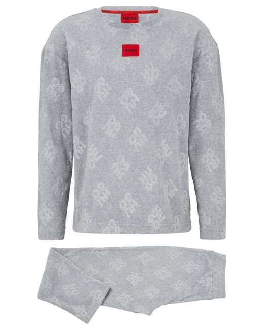HUGO Relaxedfit Cottonblend Pyjamas With Stacked Logos in Grey (Grey