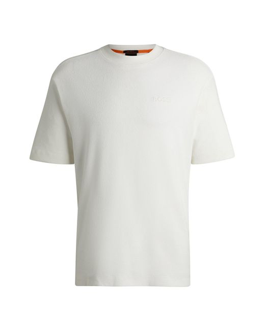 Boss White Cotton-towelling Relaxed-fit T-shirt With Logo Detail for men