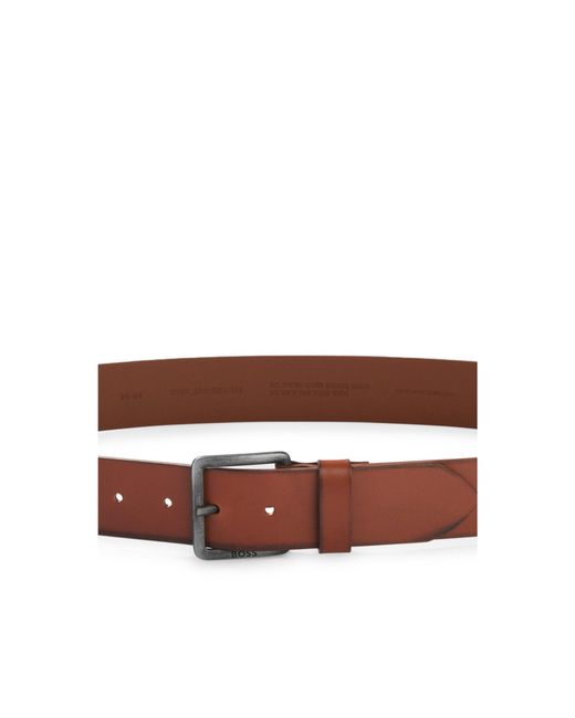 Boss Brown Leather Belt With Logo Buckle for men