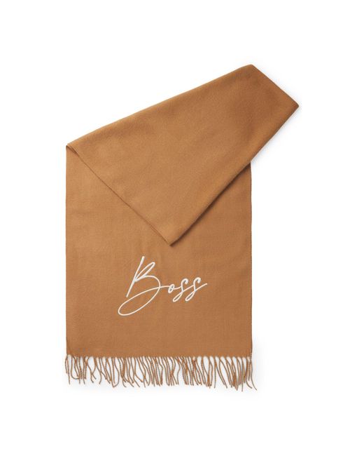 Boss White Equestrian Scarf With Embroidered Logo