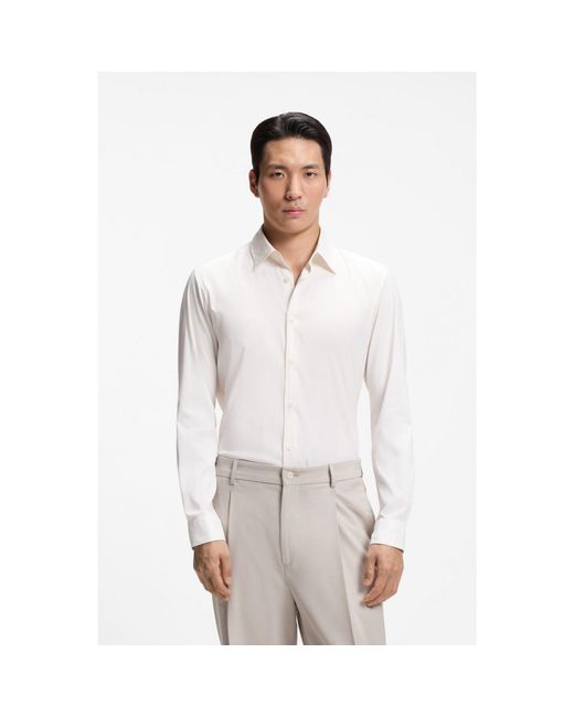 Boss White Performance Regular-Fit Shirt With Micro Pattern for men