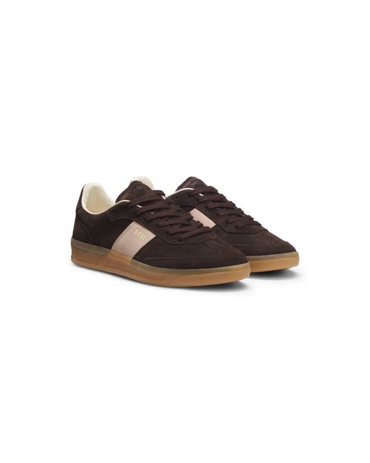 Boss Brown Suede Trainers With Smooth-Leather Trims