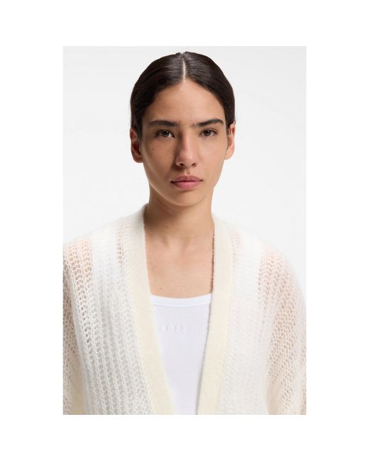Boss White Relaxed-Fit Cardigan With Open-Knit Structure