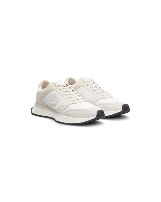 Boss White Suede-Trim Trainers With Double B Monogram for men