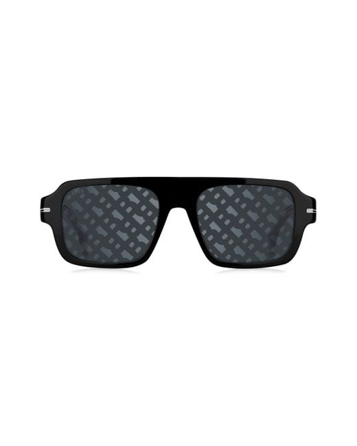 Boss Schwarze Sonnenbrille aus Acetat mit Monogramm-Muster auf den Gläsern in Black für Herren
