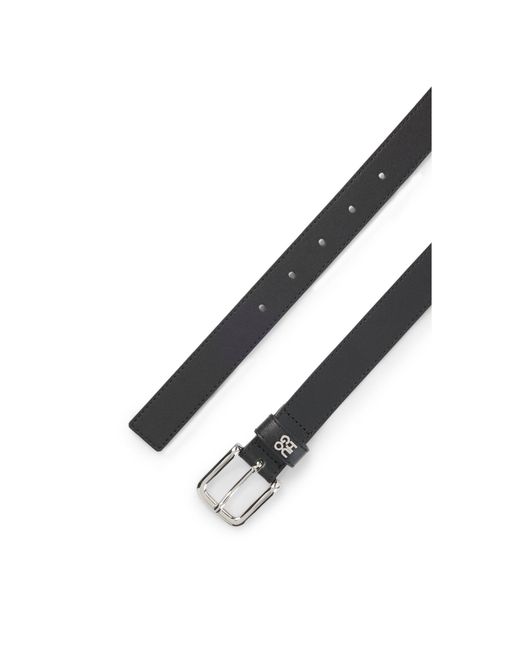 HUGO Black Italian-Leather Belt With Metal Letters