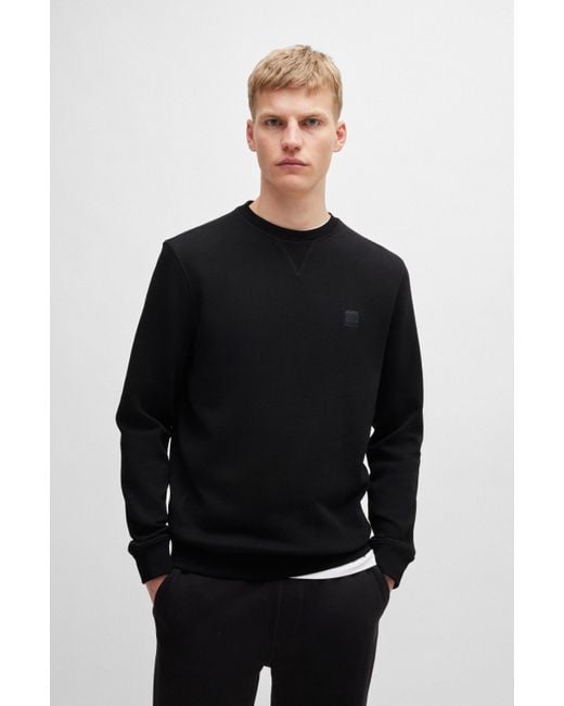 Boss Relaxed-fit Sweatshirt Van Katoenen Badstof Met Logopatch in het Black voor heren