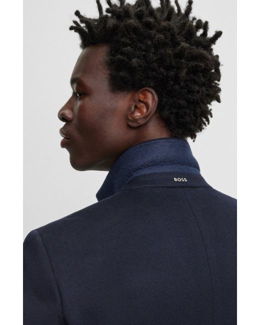 BOSS by HUGO BOSS Slim-fit Coat In Virgin Wool And Cashmere in Blue for Men  | Lyst