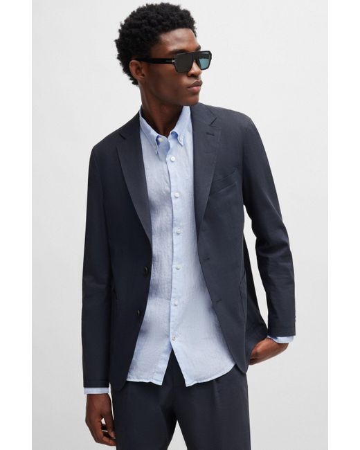 Boss Blue Slim-fit Single-breasted Jacket In A Linen Blend for men