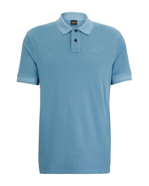 Boss Blue Cotton-piqué Polo Shirt With Logo Print for men
