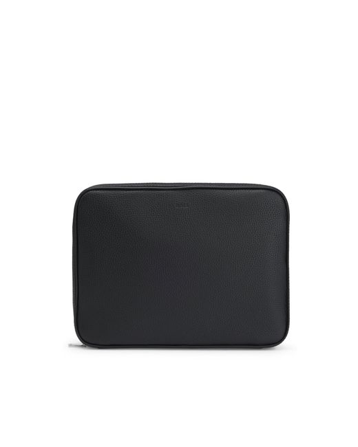 Boss Black Grained-Italian-Leather Portfolio Case With Signature Details for men