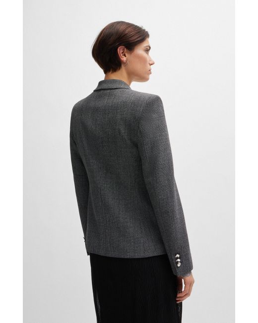 Boss Gray Regular-fit Jacket In Checked Fabric With Peak Lapels