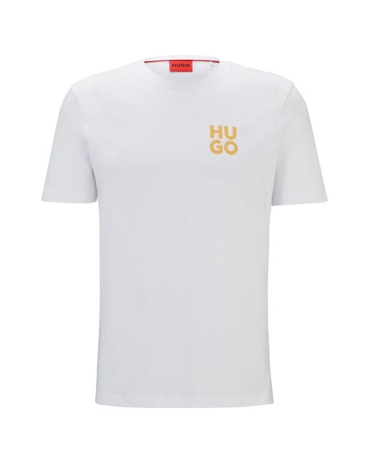 HUGO White Cotton-jersey T-shirt With Stacked Logo Print for men