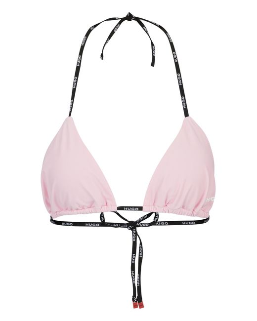 HUGO Pink Branded-strap Triangle Bikini Top With Logo Detail
