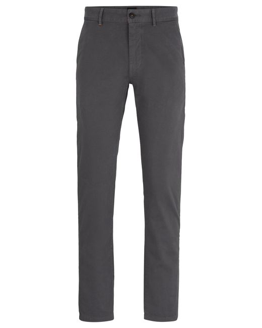 Boss Gray Slim-fit Chinos In Stretch-cotton Satin for men