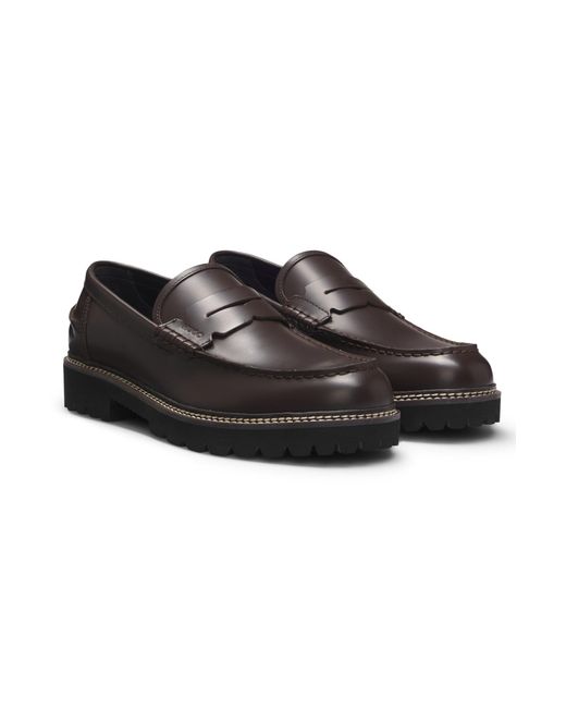 HUGO Leren Loafers Met Profielzool in het Black voor heren