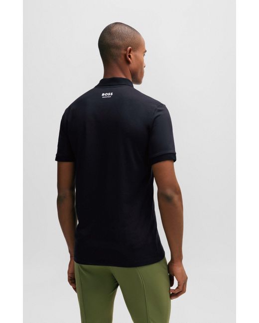 Boss Reitsport-Poloshirt aus Stretch-Baumwolle mit Logo-Aufnäher aus Silikon in Black für Herren