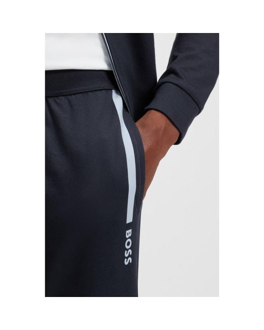 Boss Blue Cotton-Terry Tracksuit Bottoms With Logo Print for men
