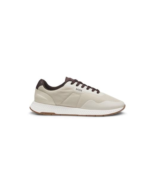 Boss White Ttnm Mesh Trainers With Smooth Trims for men