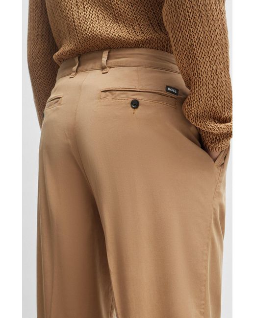 Boss Brown Relaxed-fit Trousers With Pleat Front for men