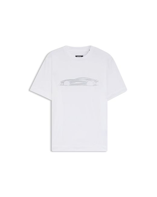Boss White X Aston Martin Mercerised-Cotton T-Shirt With Car Artwork for men