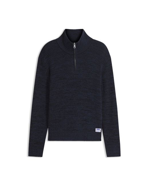 HUGO Blue Relaxed-Fit Zip-Neck Sweater With Mouliné Texture for men