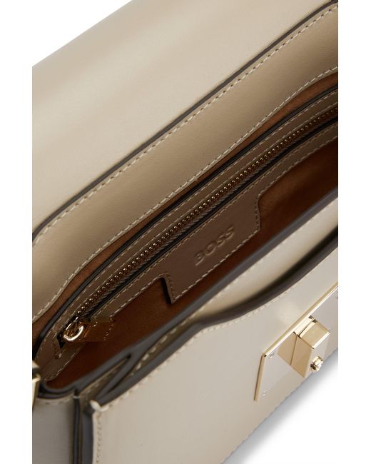 Boss Natural Leather Saddle Bag With Signature Hardware And Monogram